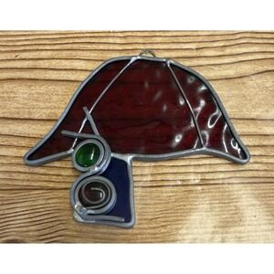 Handcrafted Stained Glass Blue Red Mushroom Suncatcher Ornament Window
